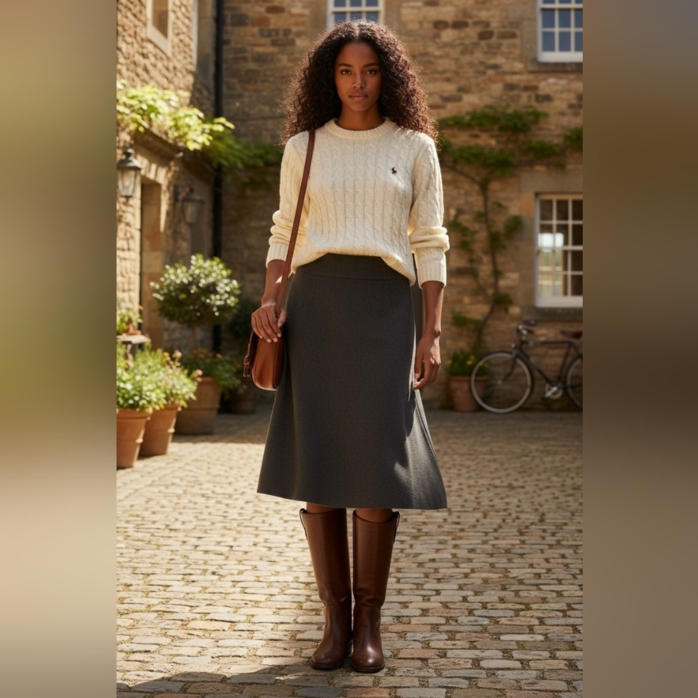 Beyond Threads Charcoal A-Line Wool Women's Skirt Size L